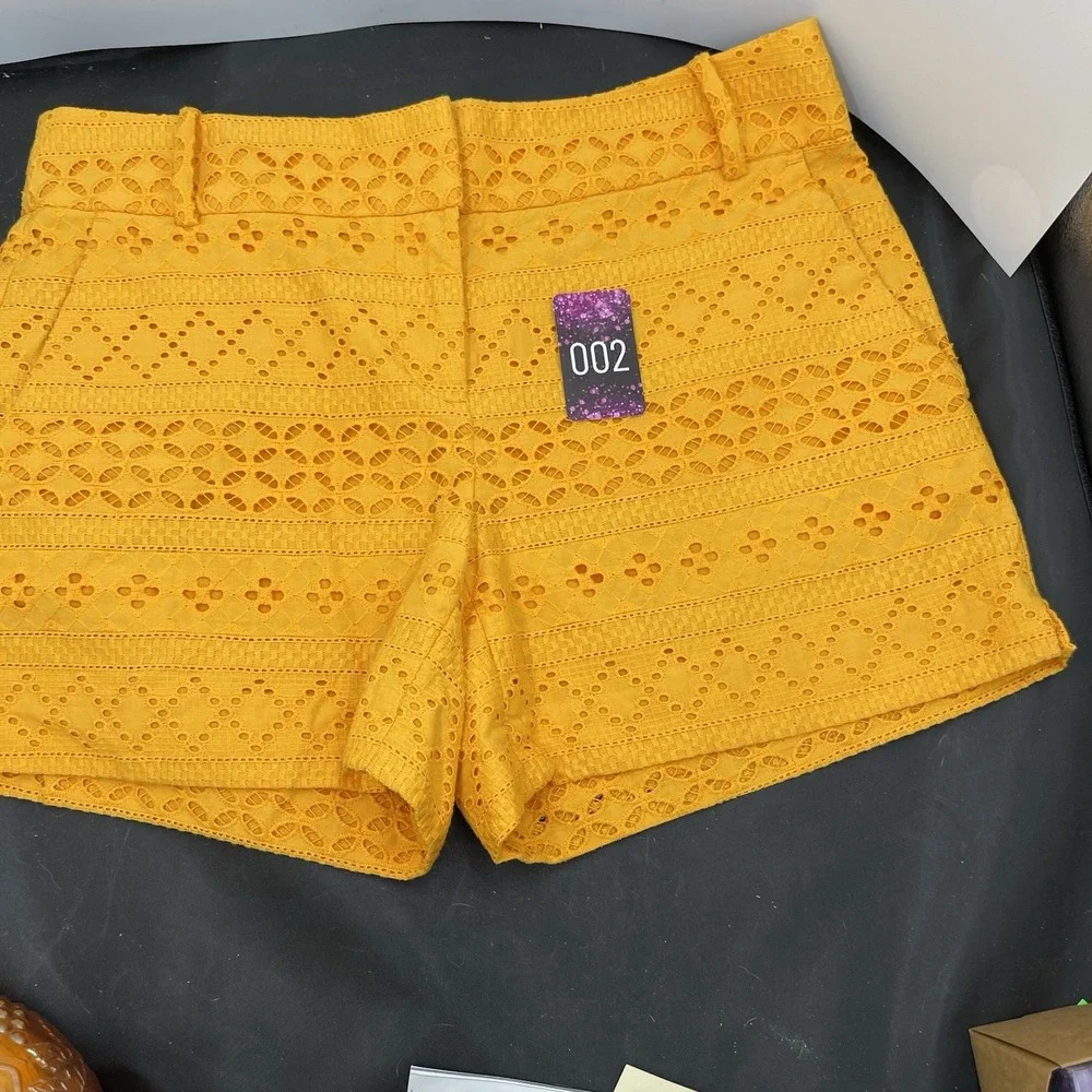 Riviera Mustard Yellow Eyelet Crochet Shorts - Picture 2 of 8